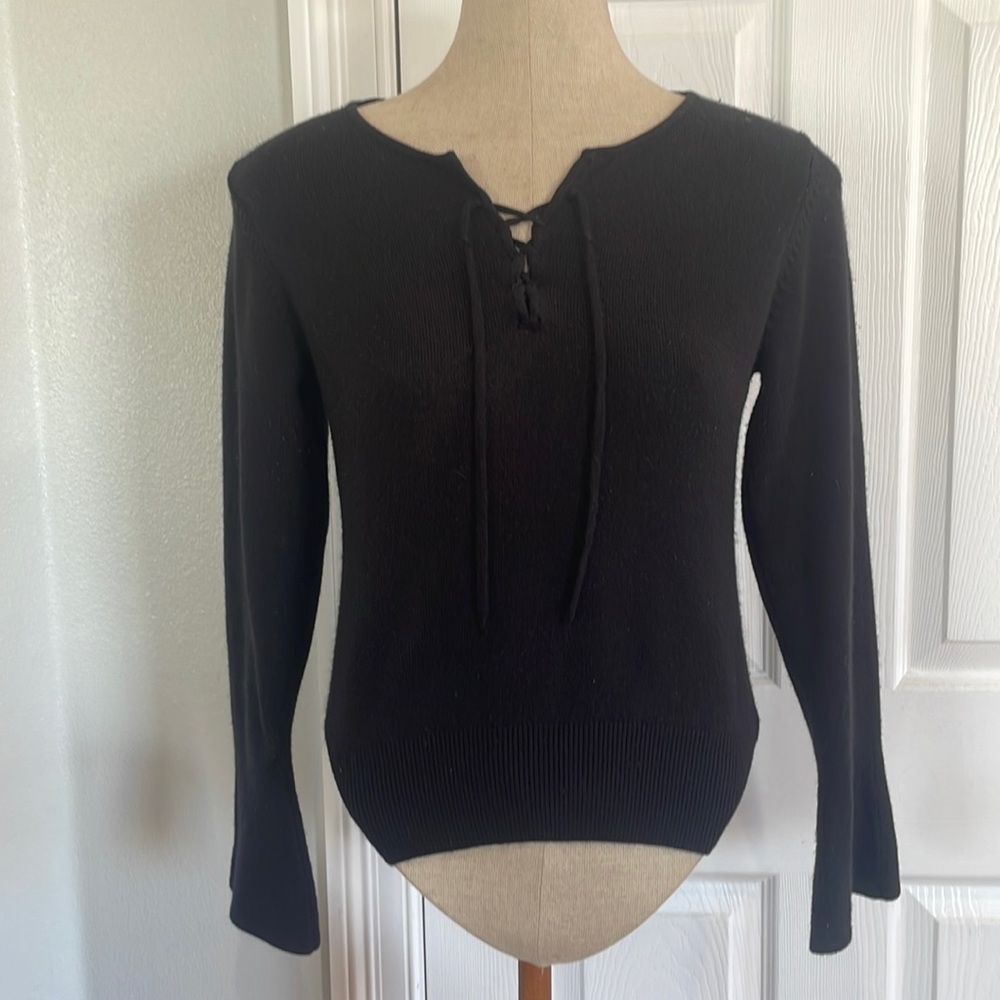 American outpost sweater pullover lace up bell sleeves soft black women size S